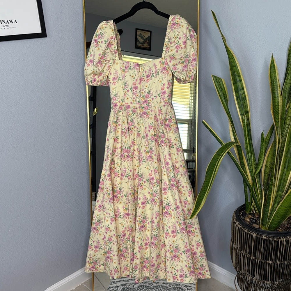 HOUSE OF CB 'Tallulah' Lemon Floral Puff Sleeve Midi Sundress NWOT - Picture 9 of 9